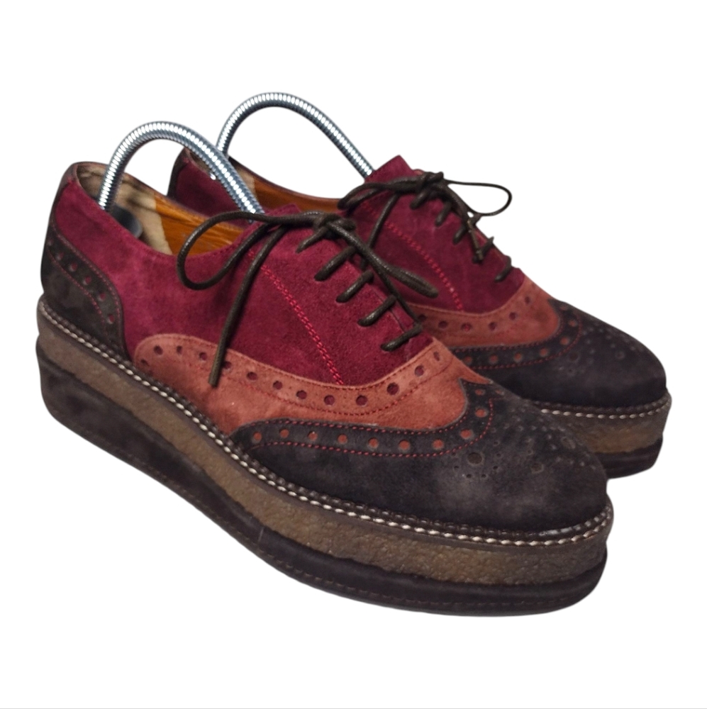 Pons Quintana Suede Wedge Platform Lace Up Derby Oxford Shoes